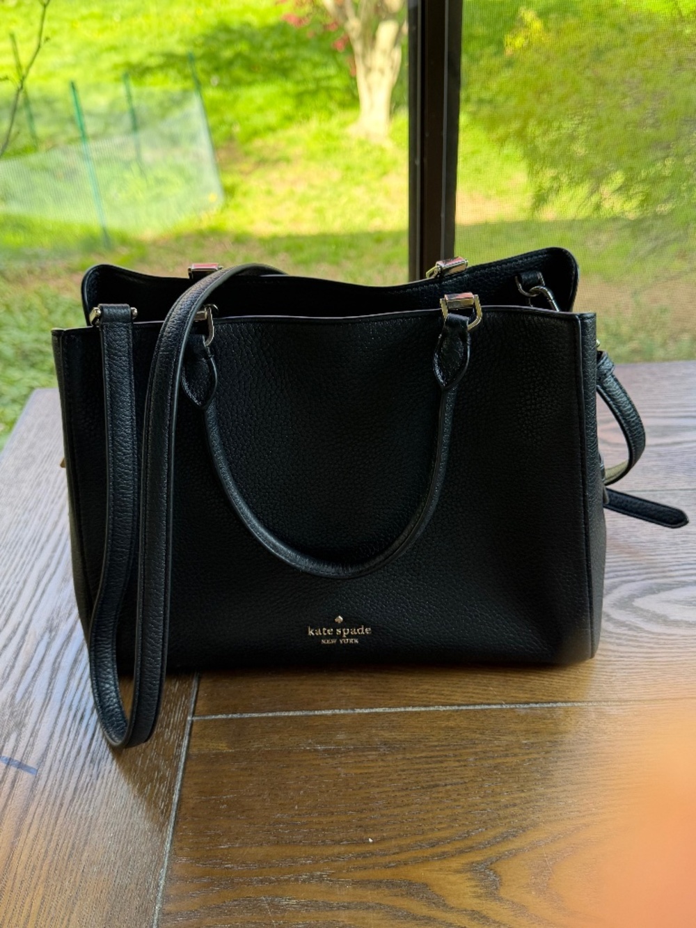 Kate Spade Leila Medium Triple Compartment Satchel Black Pebbled Leather Satchel
